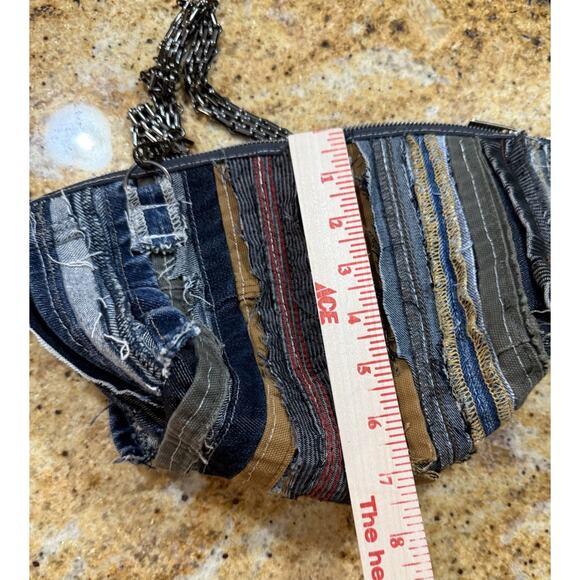 Upcycled Raw Edge Denim Scrap Crossbody Handbag Handmade Chain Boho Chic Hippy - Picture 6 of 10